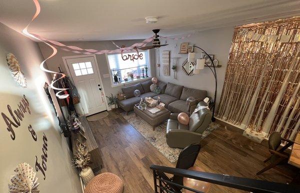 Our living room all clean and ready to host a bachelorette party!