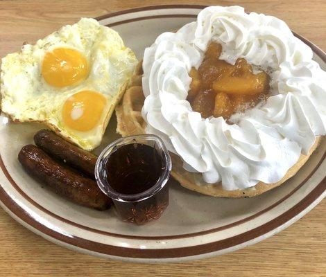 Peaches and cream waffle combo