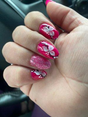 Flowers + glitter + pink = Birthday nails