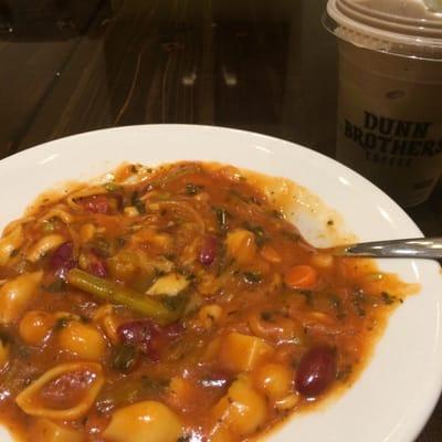 Minestrone soup and mocha frappe