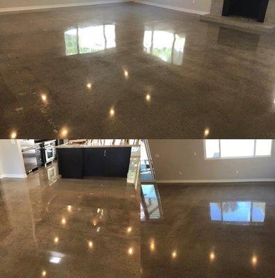 Living Room and kitchen polished concrete floor