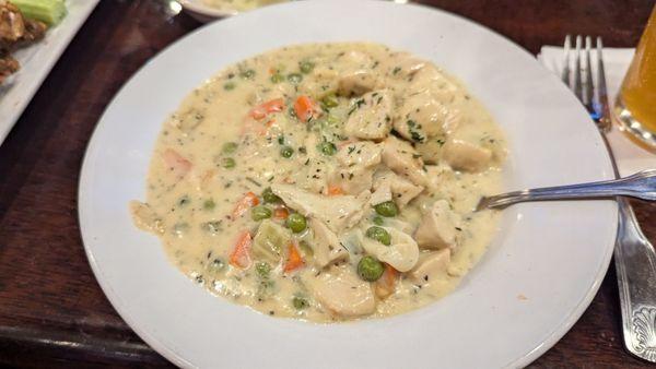 Bowl of chicken pot pie soup