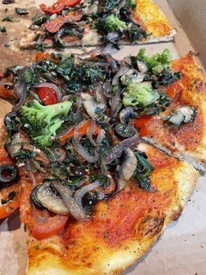 This amazing vegetarian pizza is a weekly order for us Basil and Garlic Pizza Vegetarian Pizza