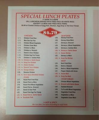 Lunch Special Menu