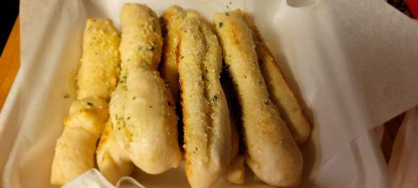 Bread sticks with marinara sauce, Also delicious .