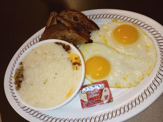 $5.50 Breakfast Meal. 2 eggs with Toast & Grits (or Hashbrowns or Tomatoes)