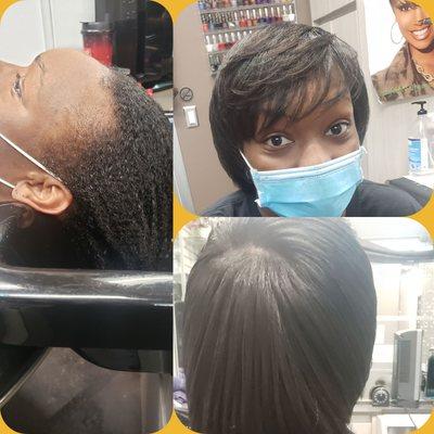 Natural hair silk press 
Before and after