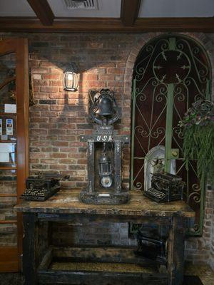 Old decor found in the front entryway  of Fernandes - cool old cash registers!