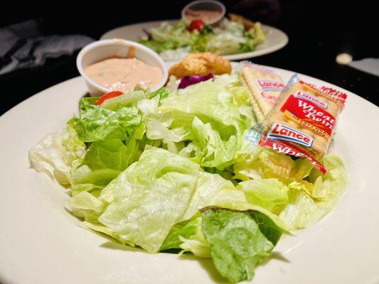 Side salads are super fresh & yummy, come with crackers & dressing on the side. Bomb :)'