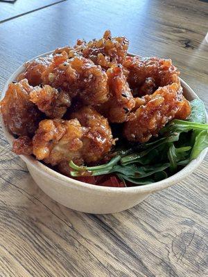 Sweet and spicy chicken rice bowl.