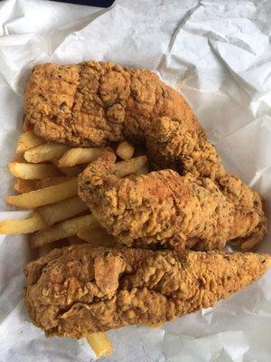 Chicken strips and French fries are so tasty! The chicken strips are really big and the season they use is very good.