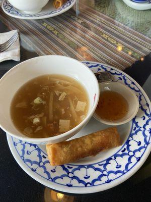 Complimentary soup and spring roll with lunch