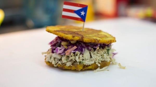 Chicken Jibarito Sandwich with Caribbean Slaw.