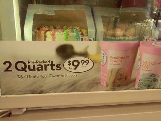 2 Quarts Pre-packed Ice Cream for $9.99 +tax