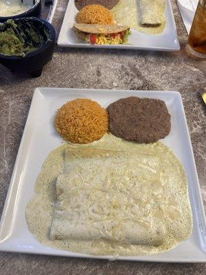 Cheese enchiladas with sour cream sauce.