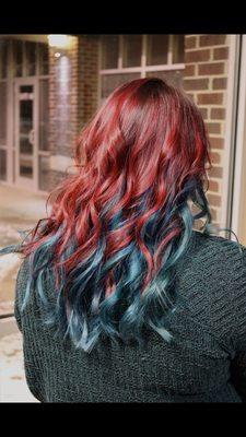 Red and teal color melt