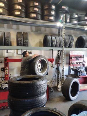 Tire repair in progress