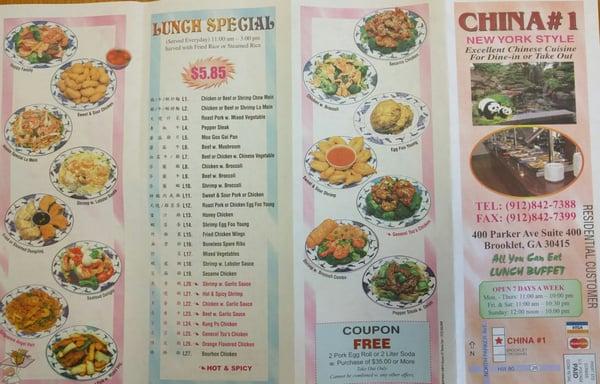 Picture of menu at China One