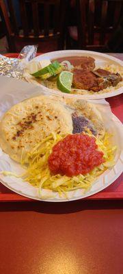 Pupusas and a pork chop platter