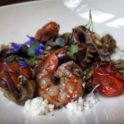 Radiatore Frutti Di Mare e Nero di Seppia  Crispy Octopus Shrimp ~ Calamari ~ Pine Nuts  Cherry Tomatoes ~ Black Squid Ink Butter Sauce  $24