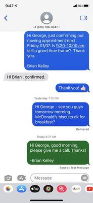 Text exchange (until I was blocked). From George.