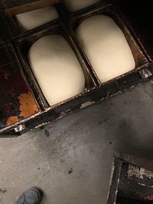 This is what the bread loaves are cooked in. They don't get washed either. You can't even get these clean anymore it's been so long.