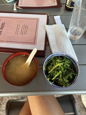 Miso soup and seaweed salad