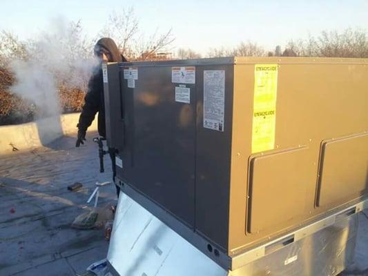 Commercial rooftop gas furnace /A.c combo. Yes we install and service light commercial equipment as well.