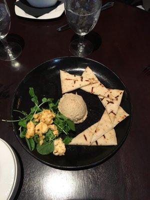 Hummus plate with spinach and cheese. $15.