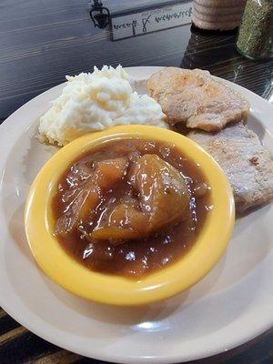 Porkchops ,Baked Apples, Mashed Potatoes