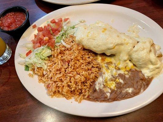 Chicken chimichanga with sour cream sauce