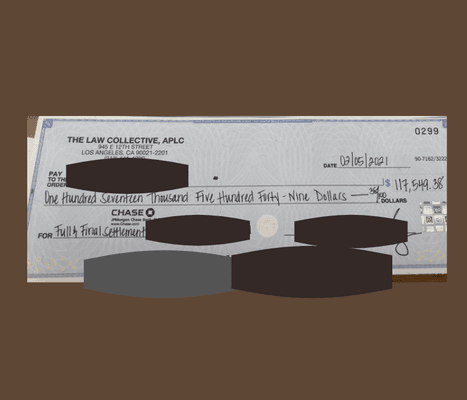 They got me a settlement of $250,000!!! - This is the check that I got = $117,000 (ALL MINE!!!) and they handled EVERYTHING: CALL THEM!