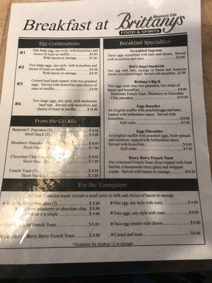 Front of the menu