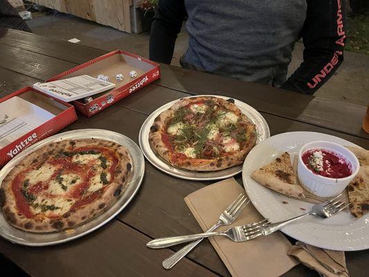 Margherita pizza, lamb ragu pizza