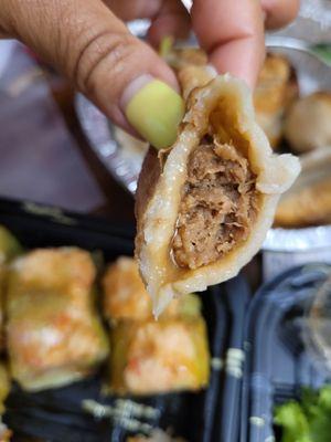 Inside fried pork dumplings