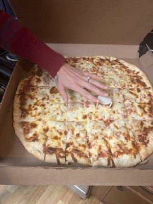 A comparison of my wife's hand and how big the pizza was!