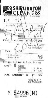 Receipt with a shirt priced at $6.75.