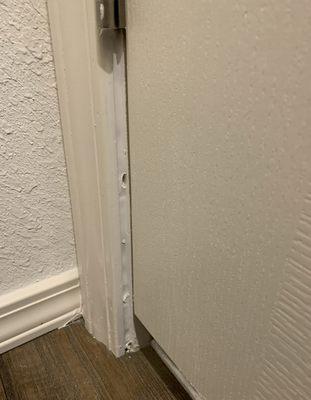 Meaning of door hung incorrectly, this one they crammed with caulk! Should have been noted.