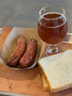 Jalapeño and cheese / garlic sausages with a June baby IPA