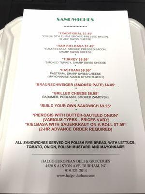 Lunch menu