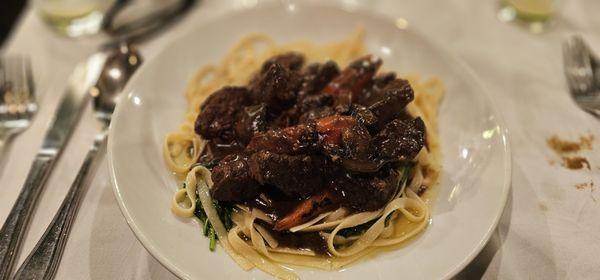 Lemon sole,and beef bourguignon