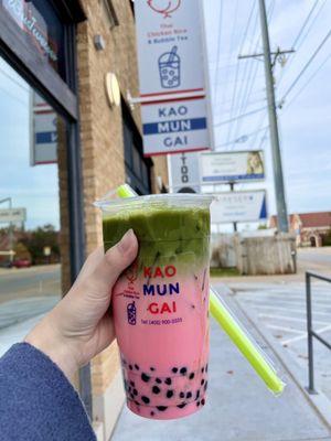 Pink Matcha with boba (one size)