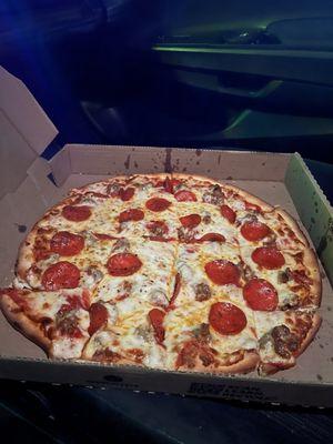 Pepperoni and sausage pizza