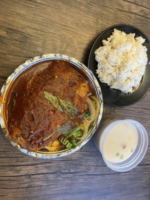 Drunken fish, Jasmine rice and Tom kha gai