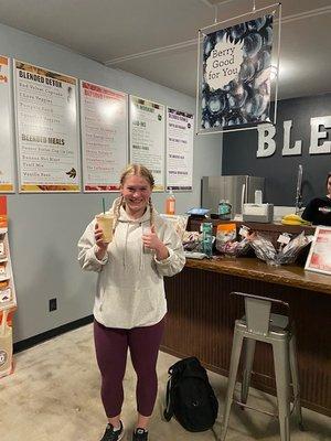 Our girl Kelsey enjoying a post workout smoothie!