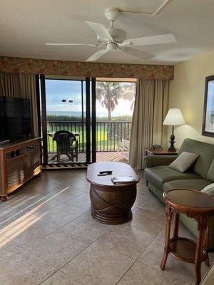 Living room with access to screened in balcony