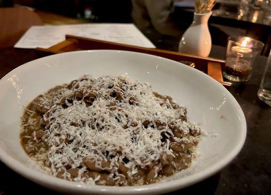 Gemelli al Ragu (duck leg & pork shank ragu, red wine, saskatoon, ricotta salata)