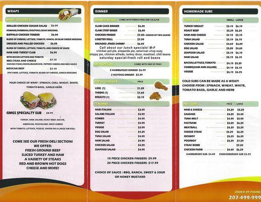 Goodwins Mills General Store Menu Page 2