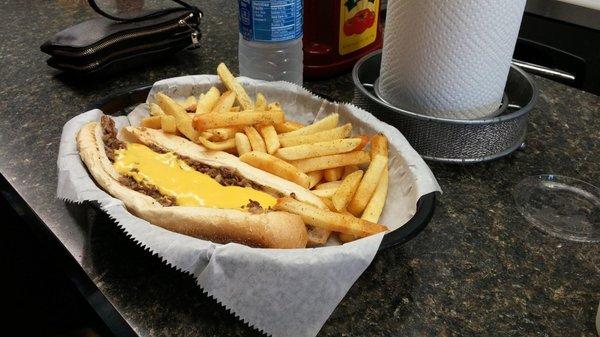 Cheesesteak and fries.