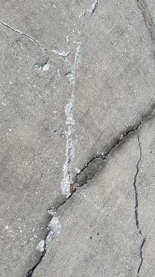 Gouges and new cracks on my driveway, caused by the placement of Sheegog's waste dumpster.